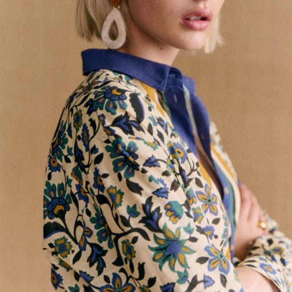 Sezane x Momoni Maxy Shirt in Arabesque Blue size 36 - Picture 2 of 11